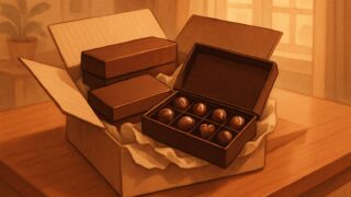 通販で届いた高級チョコレートのギフトボックス